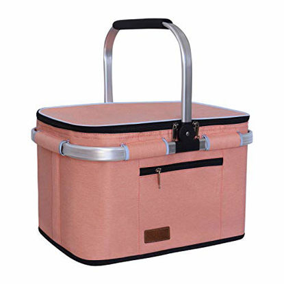 Picture of LIQING 35L Large Picnic Basket, Shopping, Travel, Camping Grocery Bags, 2 Layers of Internal Pockets Leak-Proof and Insulated, Folding, Internal Support Does Not Collapse