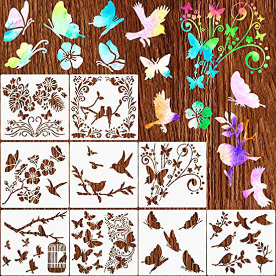 24Pcs Flower Stencils Plastic Flower Painting Stencil Reusable DIY Art  Craft Drawing Templates Butterfly Bird Floral Flower Leaf Template Stencils  for