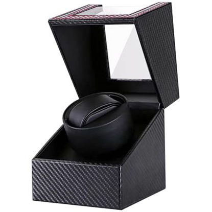 Picture of Automatic Single Watch Winder Box with View Window in Wood Shell Case for Men's and Women's Watches Black and Fiber
