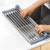 Picture of MECHEER Over The Sink Dish Drying Rack, Roll Up Dish Drying Rack Kitchen Dish Rack Stainless Steel Sink Drying Rack, Foldable Dish Drainer, Gray (17.5''x11.8'')