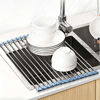 Picture of MECHEER Over The Sink Dish Drying Rack, Roll Up Dish Drying Rack Kitchen Dish Rack Stainless Steel Sink Drying Rack, Foldable Dish Drainer, Gray (17.5''x11.8'')