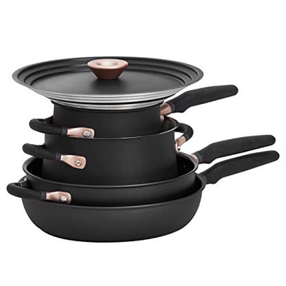 Picture of Meyer Accent Series - Hard Anodized Nonstick and Stainless Steel Pots and Pans / Essential Cookware Set, 6 Piece, Matte Black