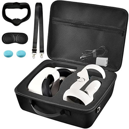 Picture of Hard Carrying Case for Oculus Quest 2 All-in-One VR Gaming Headset and Touch Controllers, Portable Travel Cover Storage Bag with Silicone Face Cover & Lens Protector for Quest 2 Accessories - Black