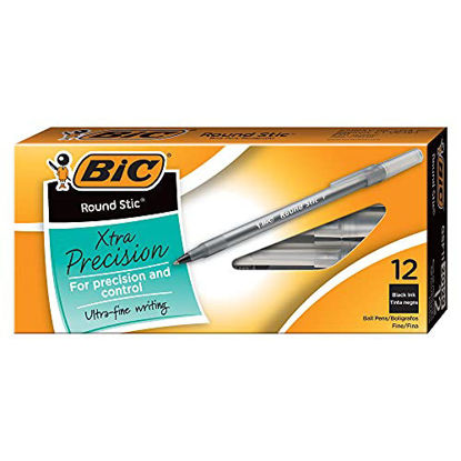 Picture of BIC Round Stic Xtra Precision Ballpoint Pen, Fine Point (0.8mm), Black, 12-Count