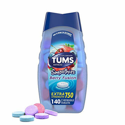 Picture of TUMS Smoothies Extra Strength Chewable Antacid Tablets for Heartburn & Acid Indigestion Relief, Berry Fusion, 140 Count