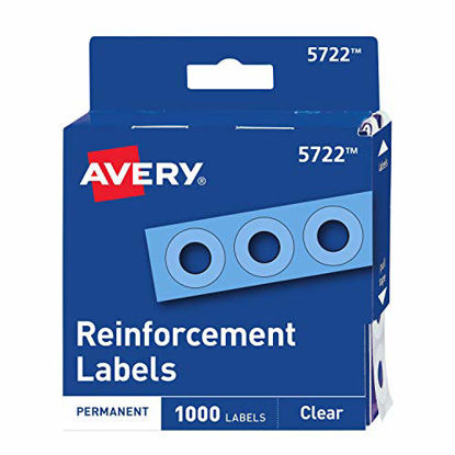 Picture of Avery Self-Adhesive Hole Reinforcement Stickers, 1/4" Diameter Hole Punch Reinforcement Labels, Clear, Non-Printable, 1,000 Labels Total (5722)