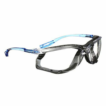 Picture of 3M Safety Glasses, Virtua CCS, ANSI Z87, Anti-Fog, Clear Lens, Blue Frame, Corded Ear Plug Control, Removable Foam Gasket