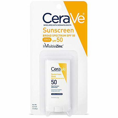 Picture of CeraVe Mineral Sunscreen Stick for Kids & Adults | 100% Mineral Sunscreen, Zinc Oxide & Titanium Dioxide with Hyaluronic Acid and Ceramides | Broad Spectrum SPF 50 | Fragrance Free | 0.47 Ounce