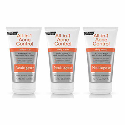 Picture of Neutrogena All-In-1 Acne Control Daily Face Scrub to Exfoliate & Treat Acne, with 2% Salicylic Acid Acne Medication, Exfoliating Acne Facial Scrub for Acne Marks & Breakouts, 4.2 fl. oz, Pack of 3