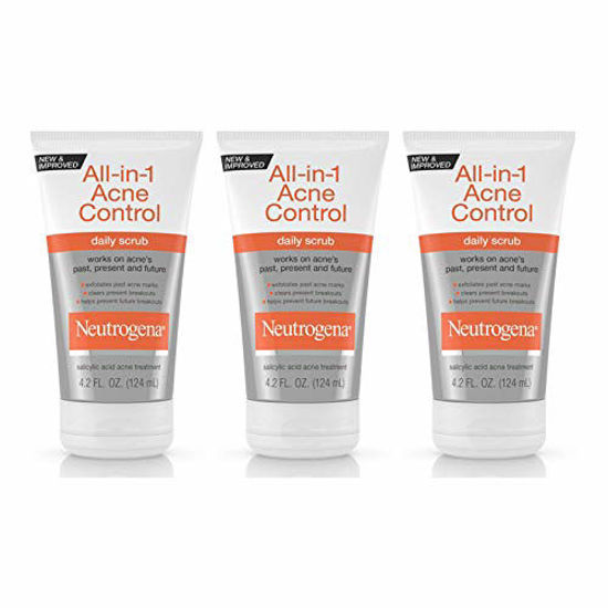Picture of Neutrogena All-In-1 Acne Control Daily Face Scrub to Exfoliate & Treat Acne, with 2% Salicylic Acid Acne Medication, Exfoliating Acne Facial Scrub for Acne Marks & Breakouts, 4.2 fl. oz, Pack of 3