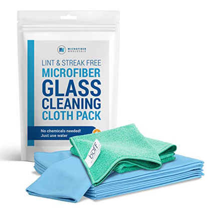 Picture of Microfiber Glass Cleaning Cloths | Streak Free Windows & Mirrors | Lint Free Towels | Car Windows Wipes | Polishing Rags | Machine Wash- Blue, Green (8 Pack)