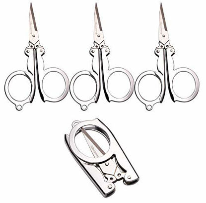 Picture of Shapenty Stainless Steel Folding Portable Travel Scissors Foldable Paper String Craft Shred Scissors, 4 Pack