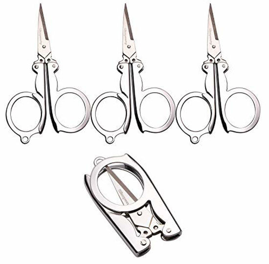 Picture of Shapenty Stainless Steel Folding Portable Travel Scissors Foldable Paper String Craft Shred Scissors, 4 Pack