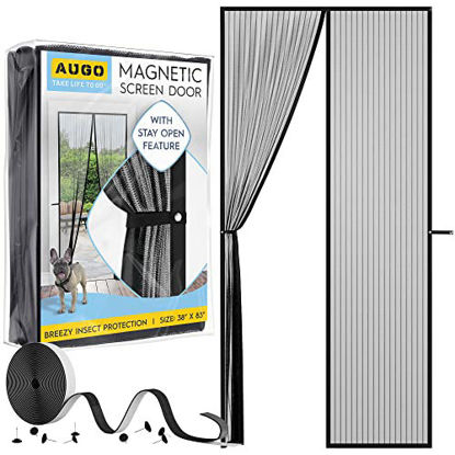Picture of AUGO Magnetic Screen Door - Self Sealing, Heavy Duty, Hands Free Mesh Partition Keeps Bugs Out - Pet and Kid Friendly - Patent Pending Keep Open Feature - 38 Inch x 83 Inch