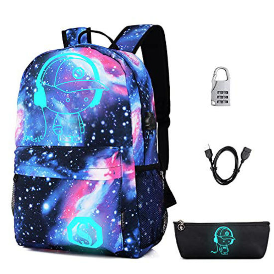 GetUSCart Lmeison Anime Cartoon Luminous Backpack Galaxy Bookbag for Girl Boys 15.6 Laptop Backpack for 6 8 8 10 10 12 Year Teen Middle School Casual Daypack for Travel Waterproof and Lightweight