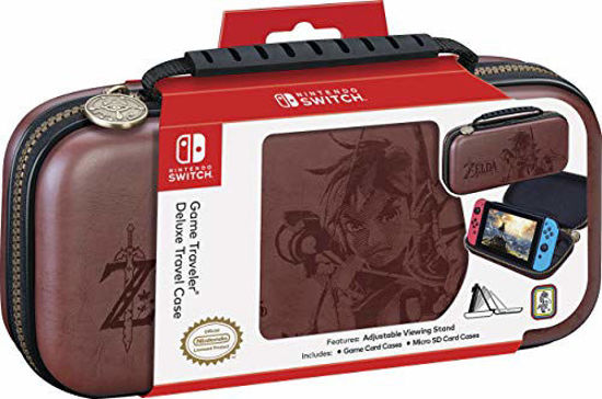 Picture of Officially Licensed Nintendo Switch Deluxe Zelda Link Travel Case - Premium Hard Case Made with Koskin Saddle Leather Embossed with Zelda Breath of The Wild Art 2 Game Cases