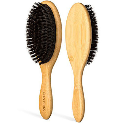 Picture of Boar Bristle Hair Brush for Men Natural Hair Brushes for Women Pure Boar Bristle Brush Mens Hair Brush Set Boars Hair Brush Oval Wooden Bore Bamboo Hairbrush Adds Shine Fine Soft Thin Hair