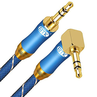 Picture of 90 Degree Right Angle Aux Cable - [24K Gold-Plated,Sound Quality]EMK Audio Stereo Male to Male Cable for Laptop, Tablets, MP3 Players,Car/Home Aux Stereo, Speaker or More (4Ft/1.2Meters)