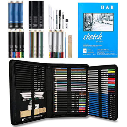 Picture of H & B Drawing Art Pencils, 72PCS Drawing & Art Supplies Kit for Kids Adults Artists, Professional Art Pencil Set with Case, Sketchpad, Watercolor & Metallic Pencil?Ideal Beginners Coloring Set