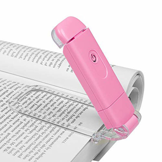 GetUSCart DEWENWILS Amber Book Reading Light USB Rechargeable Book Light for Reading in Bed Blue Light Blocking 4 Brightness Adjustable for Eye Care LED Clip On Book Lights for Kids Bookworms Pink
