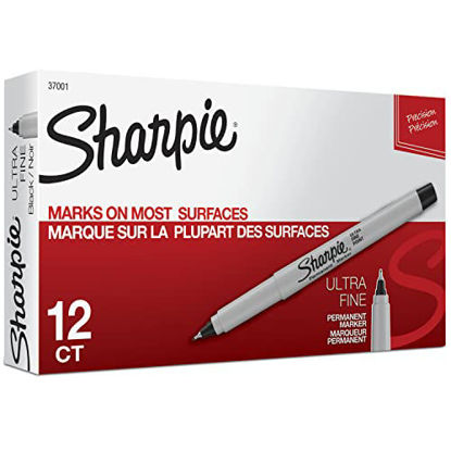 Picture of Sharpie Permanent Markers, Ultra Fine Point, Black, 12 Count