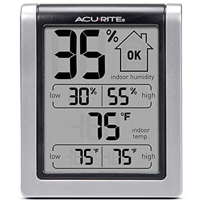 Picture of AcuRite 00613 Digital Hygrometer & Indoor Thermometer Pre-Calibrated Humidity Gauge, 3" H x 2.5" W x 1.3" D, Black