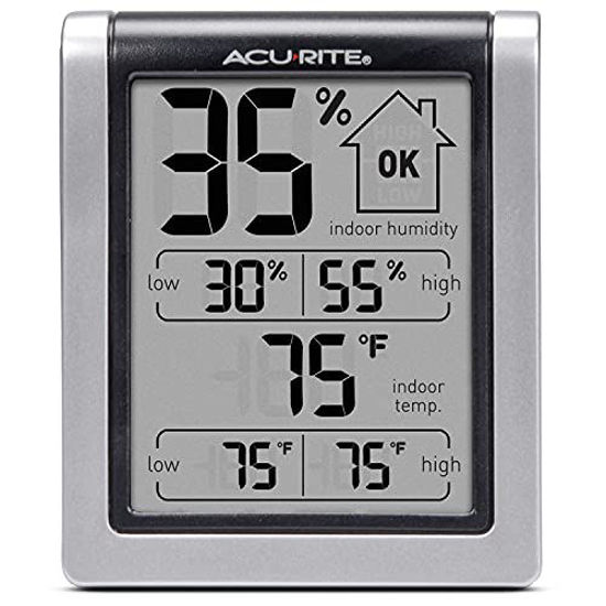 Picture of AcuRite 00613 Digital Hygrometer & Indoor Thermometer Pre-Calibrated Humidity Gauge, 3" H x 2.5" W x 1.3" D, Black