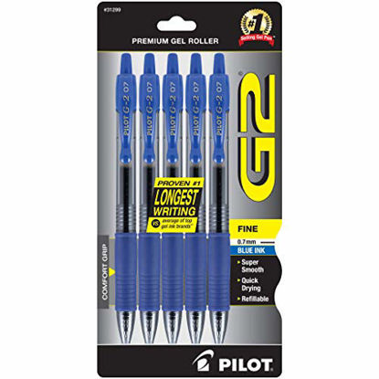 Picture of PILOT G2 Premium Refillable & Retractable Rolling Ball Gel Pens, Fine Point, Blue Ink, 5-Pack (31299)