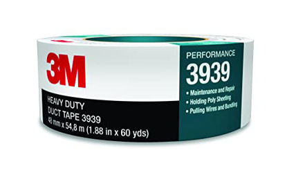 Picture of 3M 3939 Heavy Duty Duct Tape, Silver, 1.88 in x 60 yd x 9.0 mil - Professional Grade Water-Resistant Duct Tape for Sealing, Holding, Bundling and Reinforcing, 1 Pack