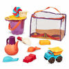 Picture of B. toys - B. Ready Beach Bag - Beach Tote with Mesh Panel and 11 Funky Sand Toys - Phthalates and BPA Free - 18 m+, Purple Bucket