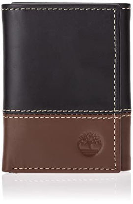 Picture of Timberland Men's Leather Trifold Wallet with ID Window, Black/Brown (Hunter), One Size