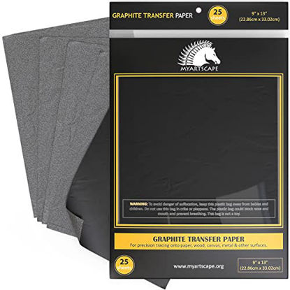 Picture of Graphite Transfer Paper - 9" x 13" - 25 Sheets - Waxed Carbon Paper for Tracing - MyArtscape (Black)
