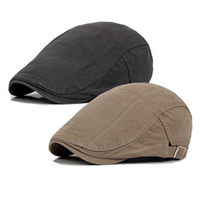 Picture of 2 Pack Newsboy Hats for Men Flat Cap Cotton Adjustable Breathable Irish Cabbie Ivy Driving Gatsby Hunting Hat, Grey/Khaki