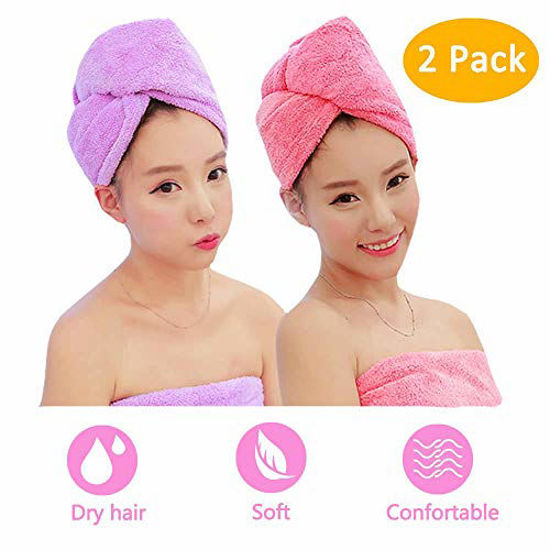 Picture of Microfiber Hair Towel, 2 Pack Dry Hair Towel Twist Wrap Absorbent Quickly Dry Hair Towel for Kids and Women (Pink+Purple)