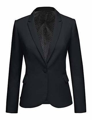 Picture of Women's Notched Lapel Neck Long Sleeves One Button Pockets Blazer Jacket Wear to Work Suit New Black Size XL
