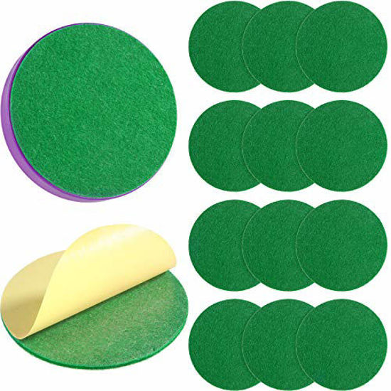 Picture of 12 Packs 94 mm Air Hockey Mallet Felt Pads Replacement Air Hockey Pushers Pads Green Self Adhesive Felt Sticker for 96 mm Air Hockey Pushers