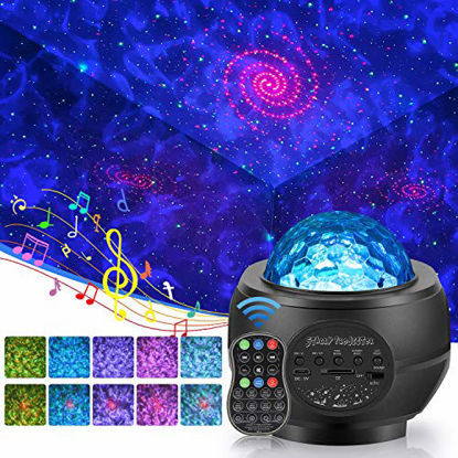 Picture of Starry Night Light Projector,3 in 1 Galaxy Light Projector LED Ocean Wave Nebula Clouds with Remote Control, Bluetooth Speaker, Star Light for Nursery, Baby, Ceiling, Bedroom Birthday Party Wedding