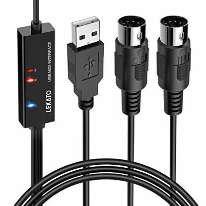 Picture of LEKATO USB MIDI Cable, MIDI to USB Interface with Input & Output Connecting with Keyboard/Synthesizer for Editing & Recording Professional MIDI Cable Adapter with Windows/Mac for Studio -6.5Ft