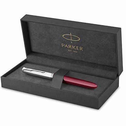 Picture of Parker 51 Fountain Pen | Burgundy Barrel with Chrome Trim | Fine Nib with Black Ink Cartridge | Gift Box