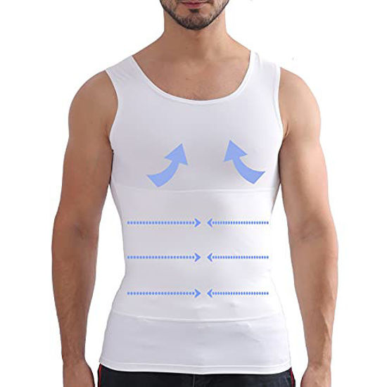 Picture of Henicepte Men Slimming Tummy Control Chest Compression Hide Gynecomastia Undershirt Shapewear White
