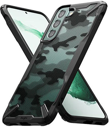 Picture of Ringke Fusion-X Compatible with Samsung Galaxy S22 Plus 5G Case (2022), Camouflage Hard Back with Shockproof Enhanced Side Protective Bumper Phone Cover for S22 Plus 6.6-Inch - Camo Black