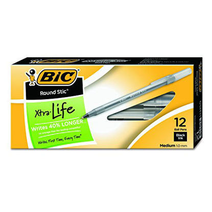 Picture of BIC Round Stic Xtra Life Ballpoint Pen, Medium Point (1.0mm), Black, 12-Count