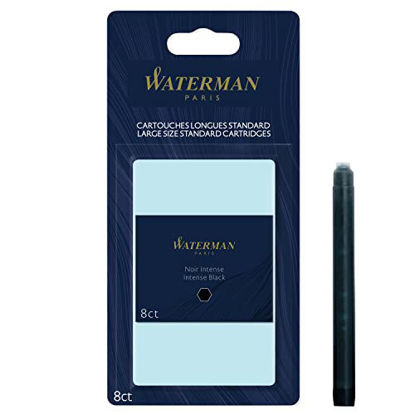 Picture of Waterman Fountain Pen Ink Cartridges, Long, Intense Black, 8 Count, Blister Pack