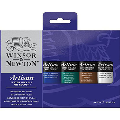 Picture of Winsor & Newton Artisan Water Mixable Oil Colour Beginners Set, Six 37ml Tubes, 6 Count (Pack of 1), Cadmium Yellow, Alizarin Crimson 6 Fl Oz