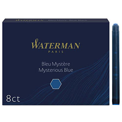 Picture of Waterman Fountain Pen Ink Cartridges, Long, Mysterious Blue, 8 Count