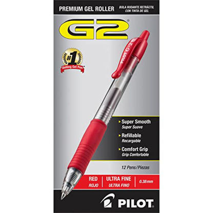 Picture of PILOT G2 Premium Refillable & Retractable Rolling Ball Gel Pens, Ultra Fine Point, Red Ink, 12-Pack (31279)