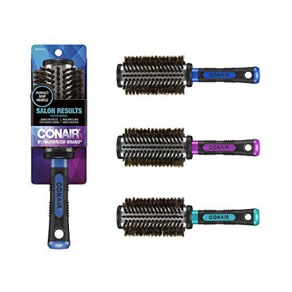 Picture of Conair Professional Large Round Metal Hair Brush with Mixed Boar Bristles and Rubber-Grip Handle (Colors and Packaging Vary), 1ct