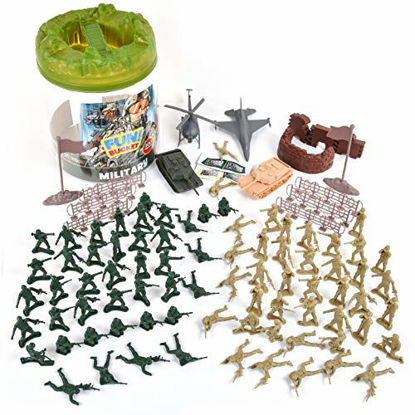 Picture of Sunny Days Entertainment Military Battle Group Bucket - 100 Assorted Soldiers and Accessories Toy Play Set for Kids, Boys and Girls | Plastic Army Men Figures with Storage Container