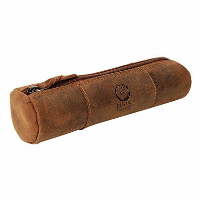 Picture of Leather Pencil Pouch - Zippered Pen Case for School, Work & Office by Rustic Town (Brown)