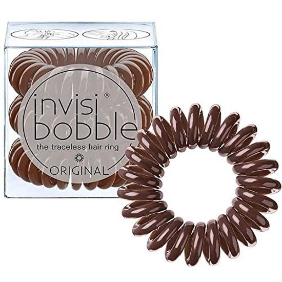 Picture of invisibobble Original Traceless Spiral Hair Ties With Strong Grip, Non-Soaking, Hair Accessories for Women- Pretzel Brown (Pack of 3)